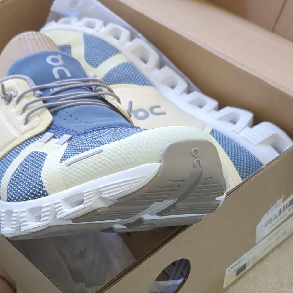 On Running Light Yellow and Blue Athletic Shoes - Picture 5 of 6